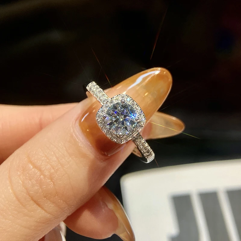 Pierścionki zaręczynowe GRA Classic 1CT D Color Square z prawdziwym moissanitem dla kobiet, prawdziwe srebro próby 925, biżuteria ślubna