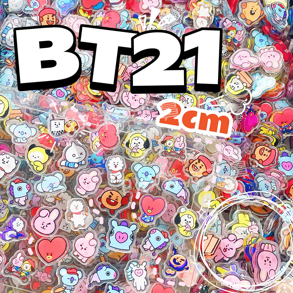 100 Peças de Placas Acrílicas Mini BT21 de 1/2cm para Decorações DIY, Ímãs de Geladeira, Materiais para Capas de Celular, Presentes e Brinquedos de Anime e Desenhos Animados