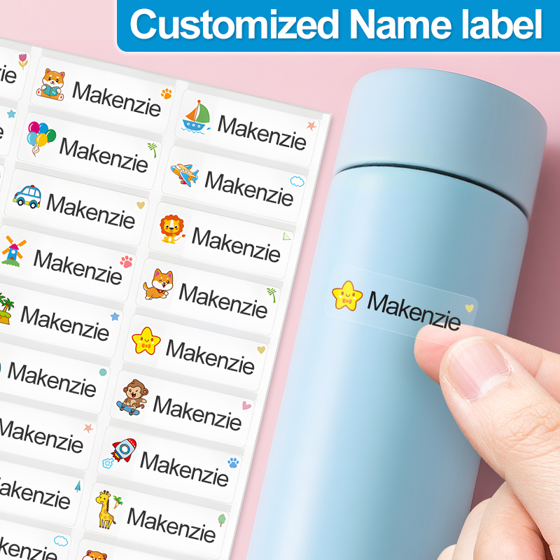Custom Transparent Waterproof Stickers for Kids - Personalized Name Labels for School, Sports Bottles & DIY Crafts,Multilingual‌