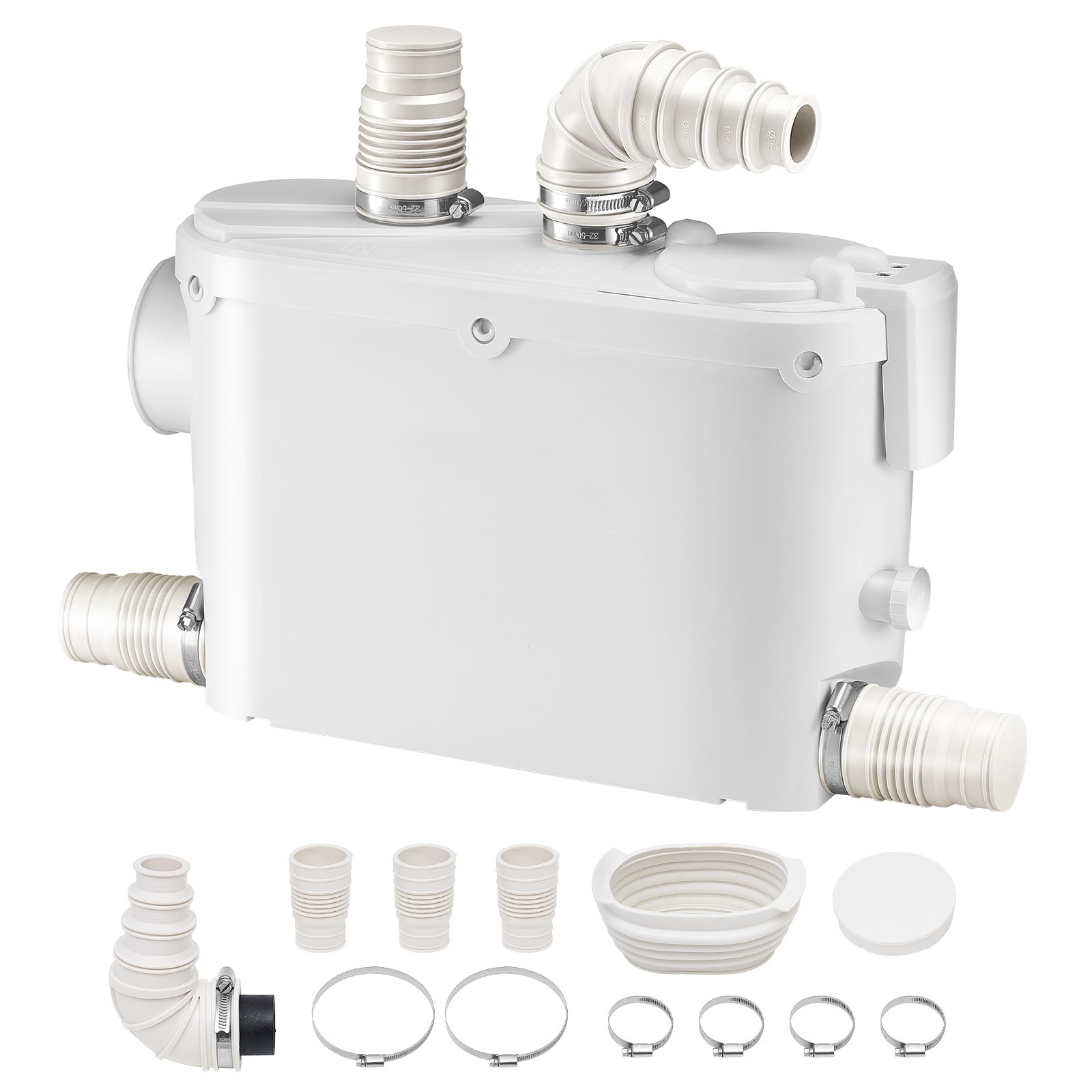 Pompa Macerator SucceBuy 500W 29GPM Aliran 26ft/8 m Head Pompa Toilet Gantung Dinding, 4 Saluran Masuk Air Mesin Pembuangan Air Limbah Upflush