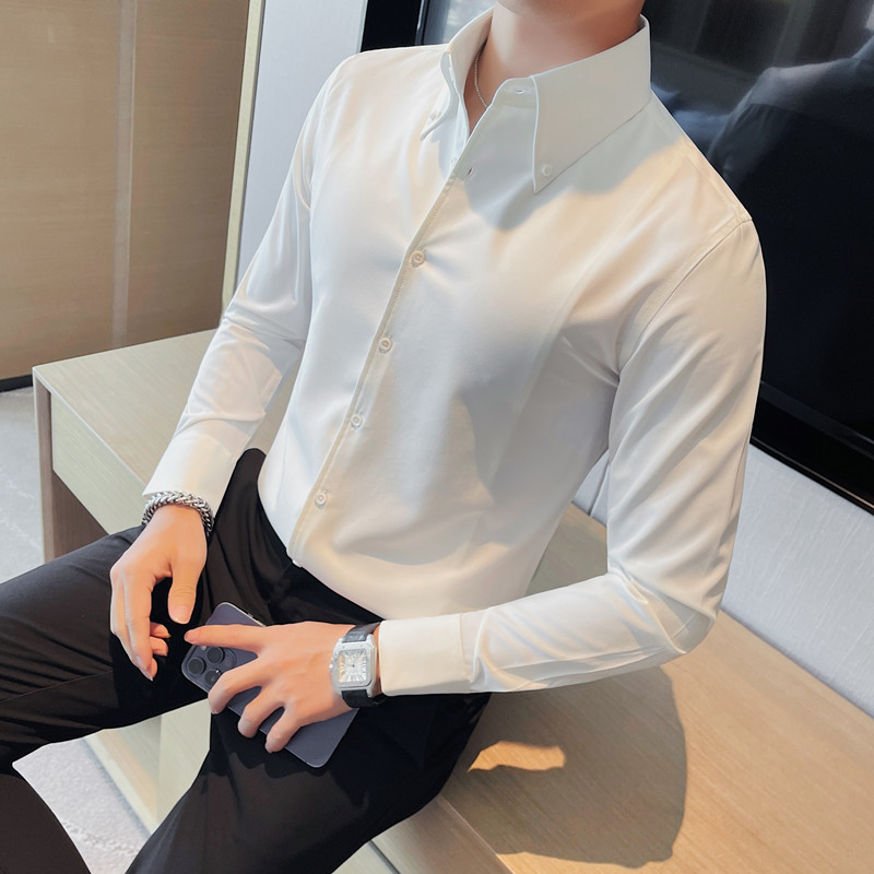 Franse stijl puntige kraag effen kleur shirts voor heren Hoge kwaliteit luxe slim fit shirt met lange mouwen Formeel sociaal feest smoking