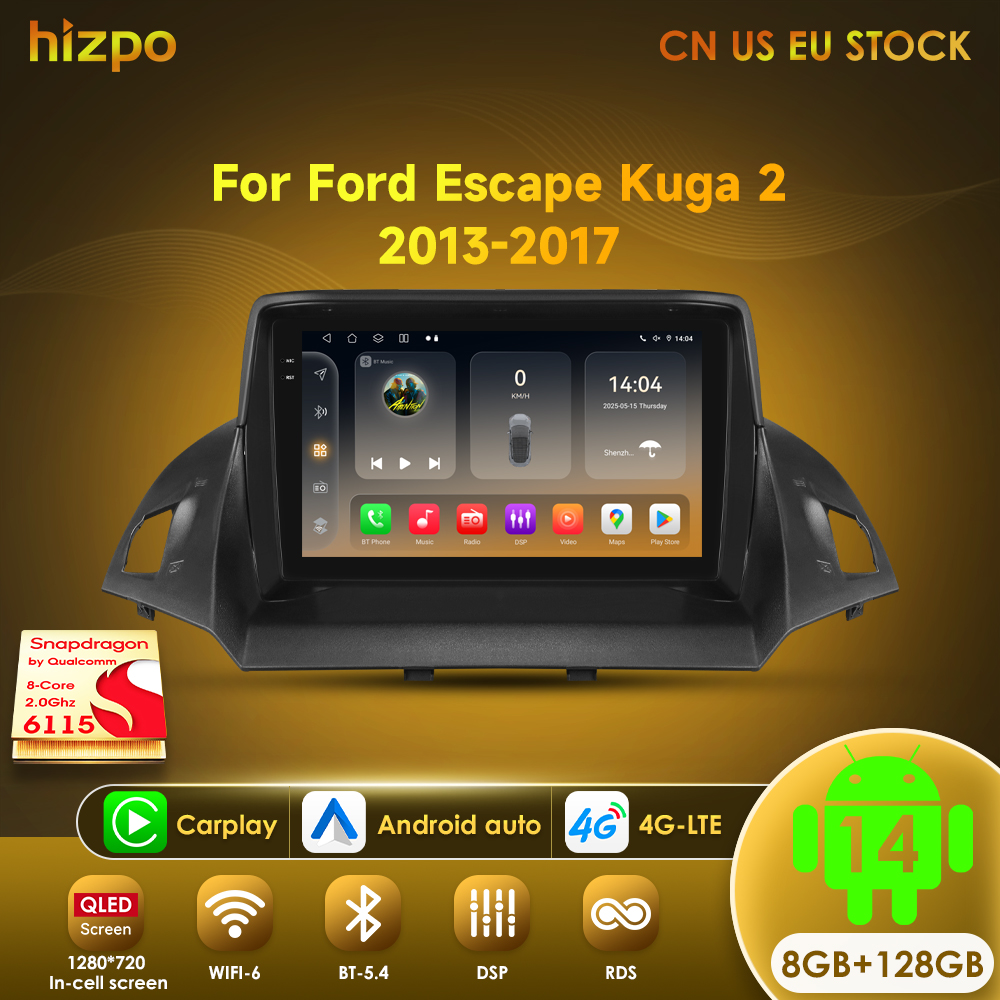 Radio samochodowe Hizpo 2 Din Odtwarzacz multimedialny do Ford Kuga 2 Escape 2013-2017 9'' Android Auto Stereo GPS Nawigacja DSP RDS AI Voice