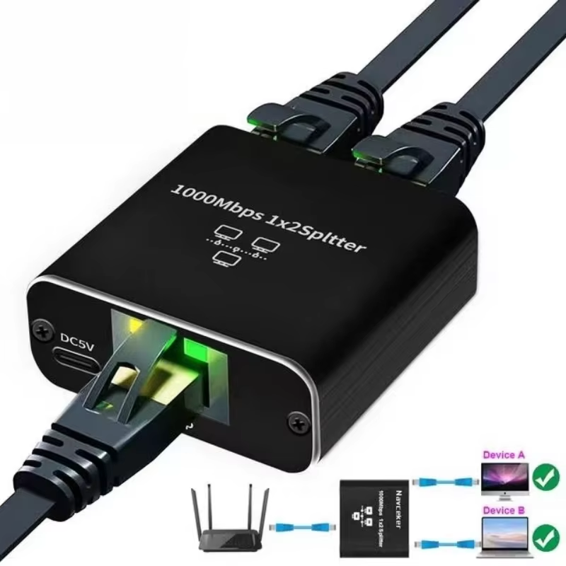 Divisor Rj45 de 1 a 2, 1000M, adaptador Gigabit Ethernet, extensor de Cable de red de Internet, conector Rj45 para PC, TV Box, enrutador, Sharer