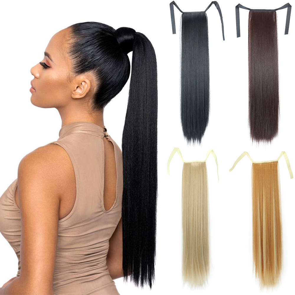 Hairstar 22 Zoll synthetische Pferdeschwanz-Haarteile, hitzebeständige Faser, gerades Band, Clip-in-Haarverlängerung