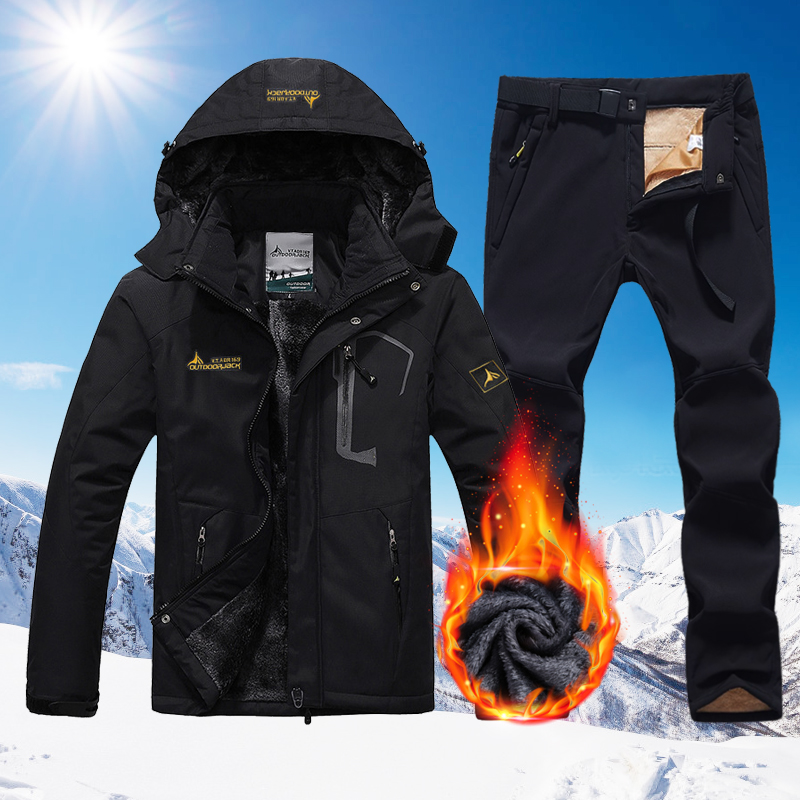 Winter Ski Anzug Männer Snowboard Fleece Jacke Hosen Verdicken Warme Wasserdichte Winddicht Skifahren Und Snowboarden Sets Schnee Anzüge Männlich