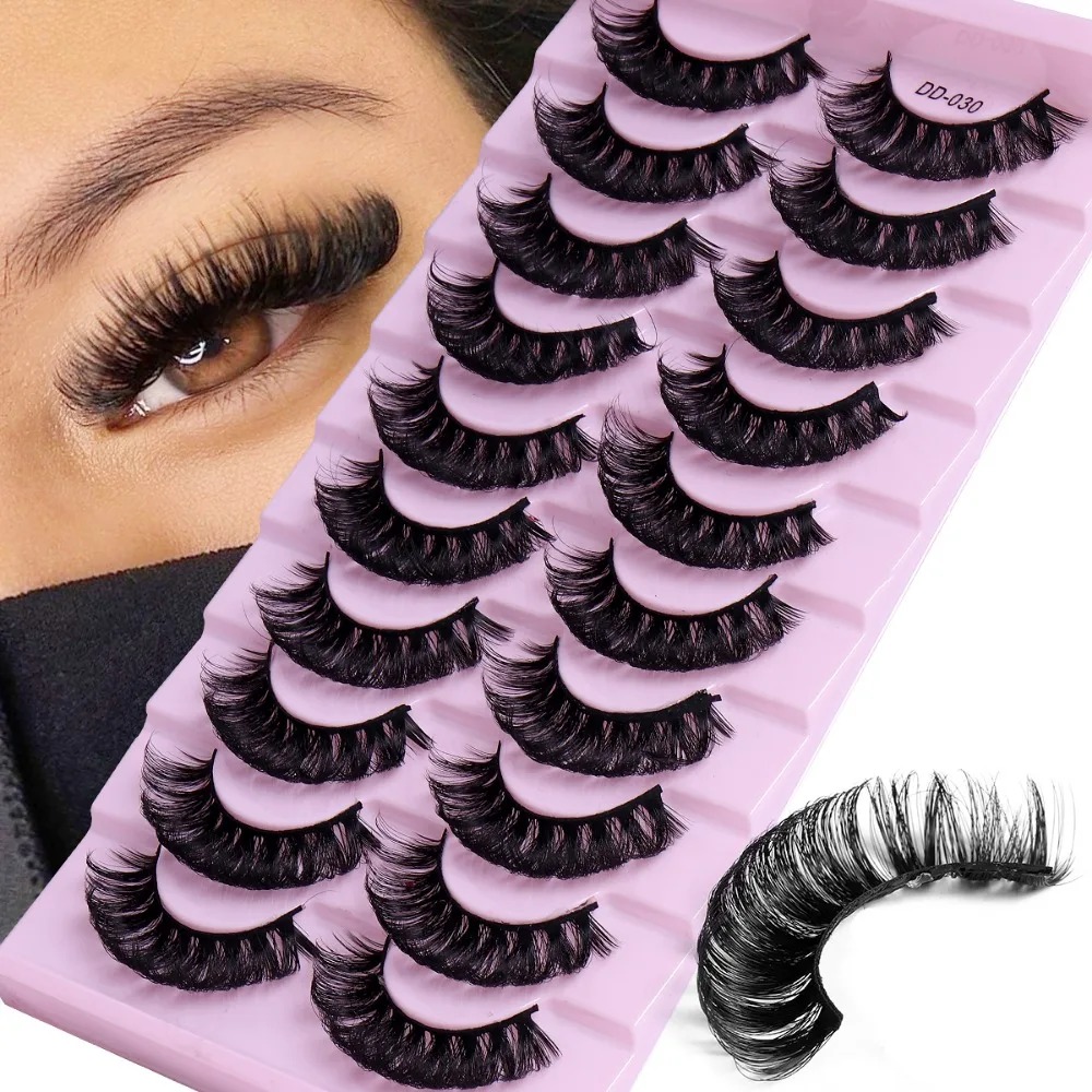 10 par Russian Strip Lashes DD Curl Lashes 3D Rzęsy wielokrotnego użytku Puszyste sztuczne rzęsy Rosyjskie przedłużanie