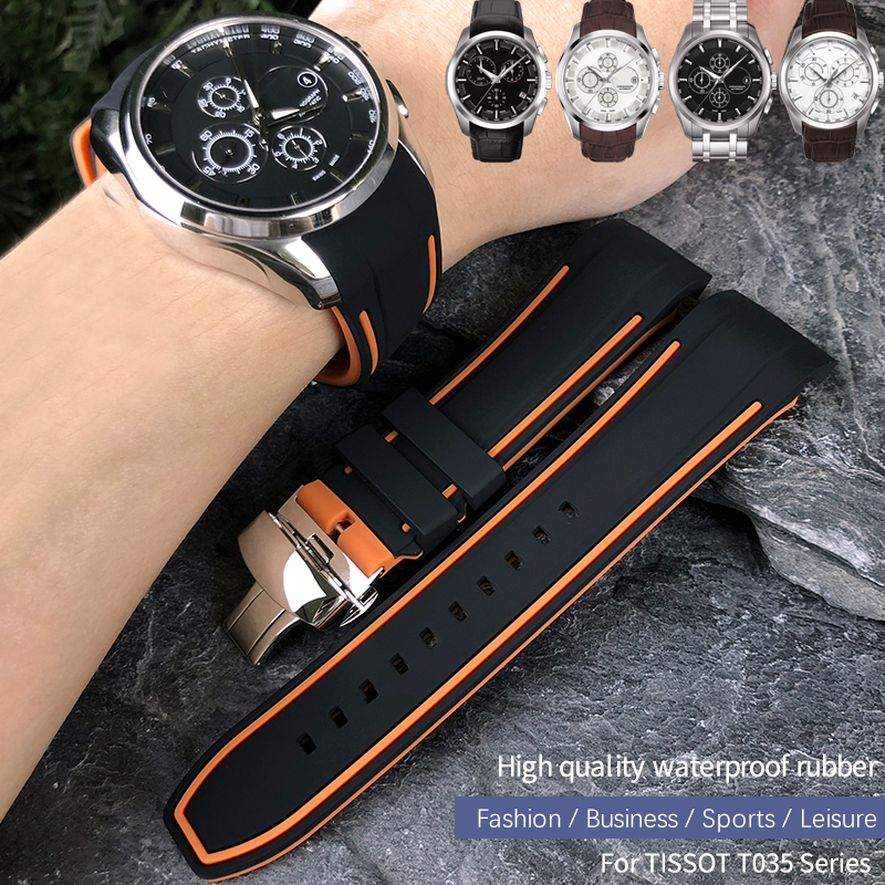 23mm 24mm zakrzywiony koniec gumy silikonowy zegarek zespół pasuje do Tissot T035 T035617 obywatel miękki pasek motyl klamra bransoletki na rękę