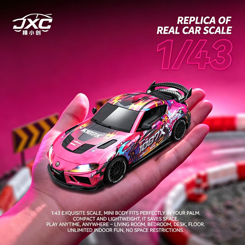 Nouvelle voiture RC de drift 1:43, 2.4G à quatre roues motrices, avec gyroscope de direction, vitesse réglable, lumières cool, jouet voiture RC JXC SP4301, cadeau