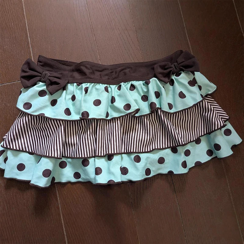 Polka Dot Cake Skirt Creative Bow Casual Fashion Short A-line Skirt 2026 Aesthetic Contrast Stitching Vintage Street Spice Skirt