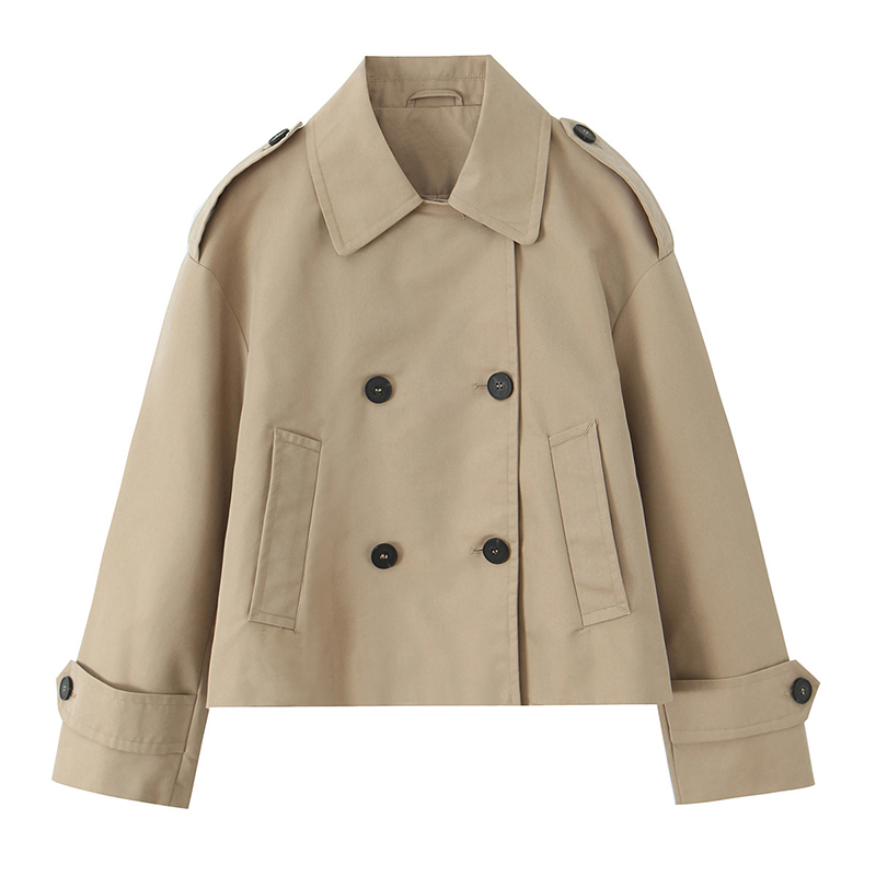 Willshela, gabardina corta de color caqui con doble botonadura a la moda para mujer, gabardina Vintage con cuello entallado de manga larga para mujer, trajes elegantes para mujer