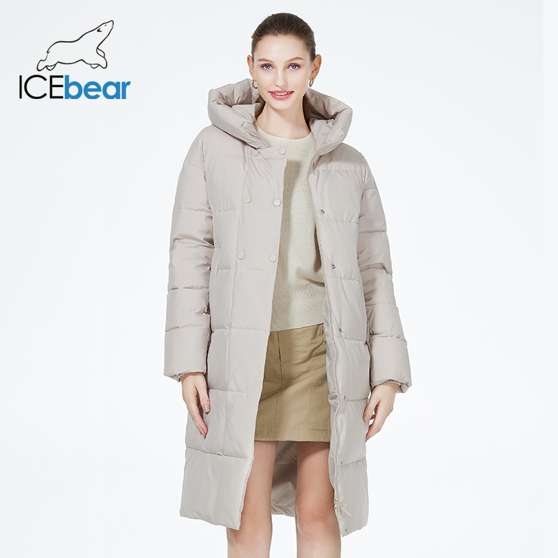ICEbear-Chaqueta de Invierno para mujer, abrigo largo de algodón con doble botonadura, a prueba de viento, con capucha, GWD3935I, novedad de 2023