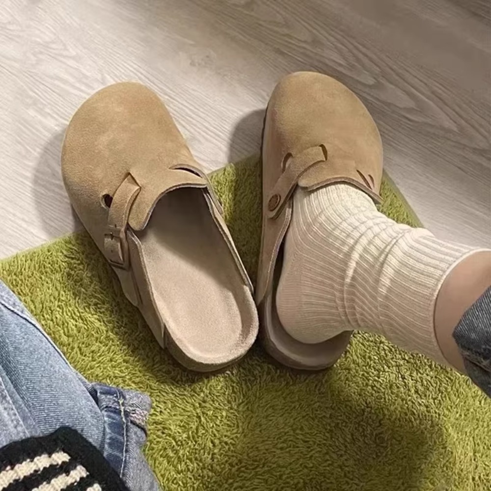 ใหม่ Retro แฟชั่นผู้หญิงรองเท้าสีทึบนุ่ม Soled Slingback รองเท้ารอบ Toe หนา Soled Suede Clogs รองเท้าแตะชายหาดกลางแจ้ง