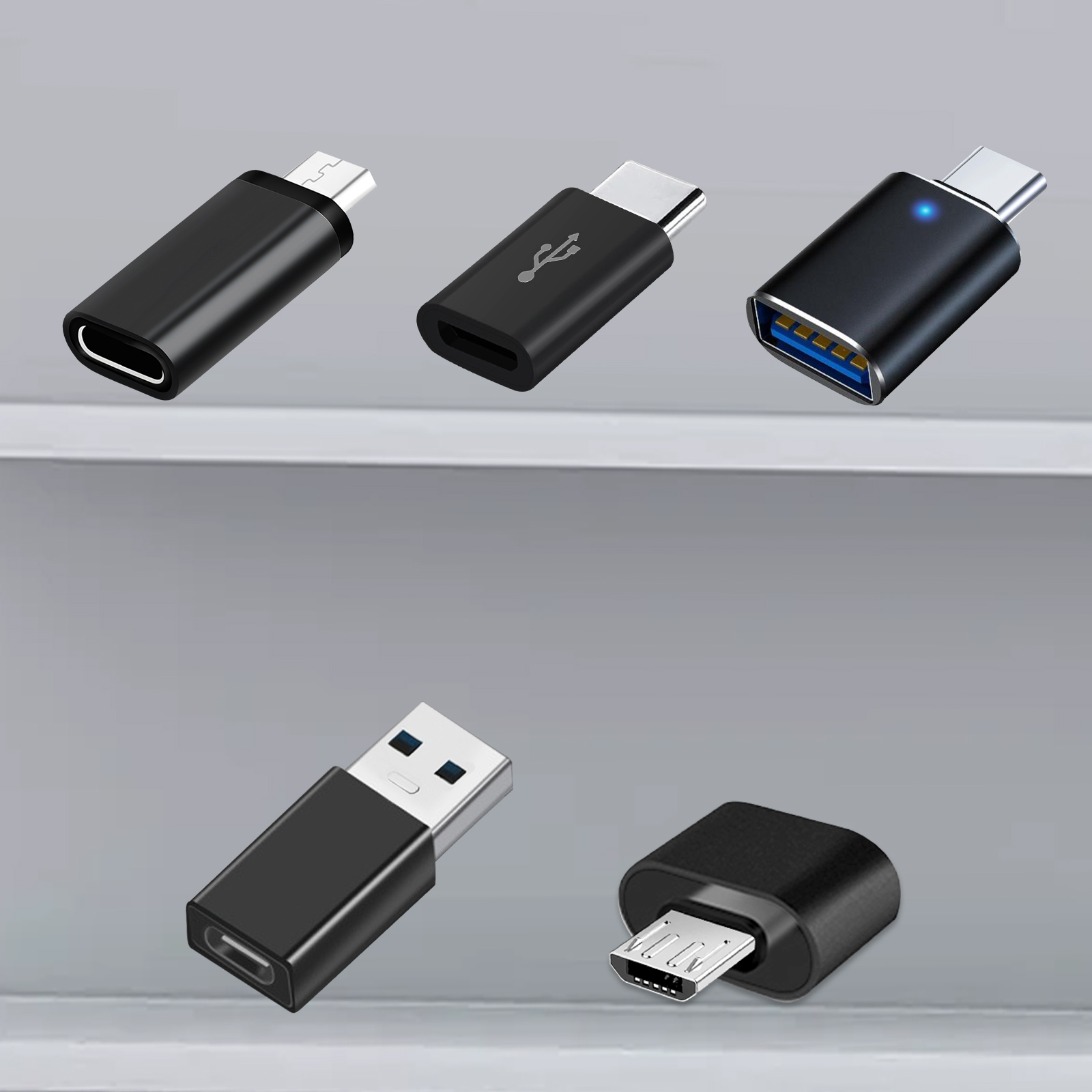 5 Stück USB-C-Adapter: USB 3.0 OTG, Micro-USB auf USB-C, für Smartphones, Laptops, PCs und mehr