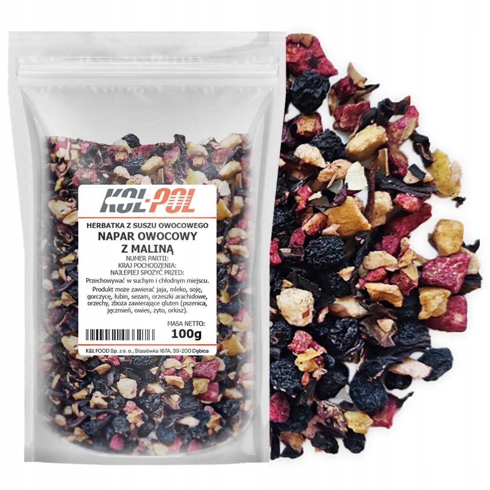 HERBATA OWOCOWA NAPAR Malina 100g Naturalna suszona herbatka Kol-Pol