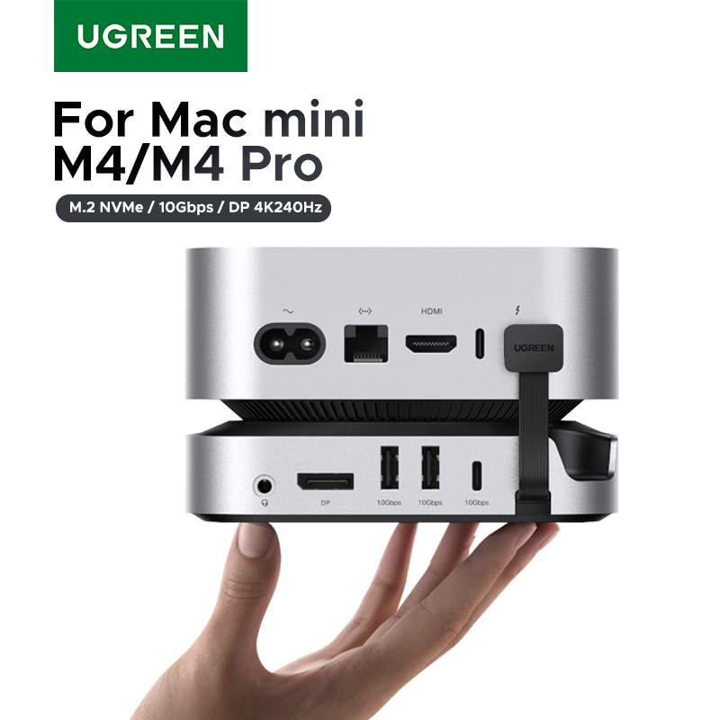 UGREEN Mac Mini Док-станция USB-концентратор Type-C к DP 4K240 Гц M.2 NVMe SSD Слот 10 Гбит/с USB-A Разветвитель SD и TF 3,5 мм для Mac Mini M4