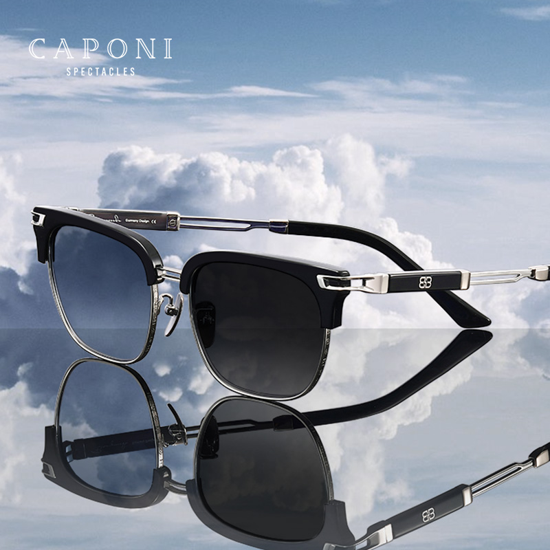 CAPONI-Lunettes de soleil dégradées en nylon HD pour hommes, lunettes photochromiques en acétate de titane pur, lunettes de soleil d'extérieur, UV400 Designer, BS23025
