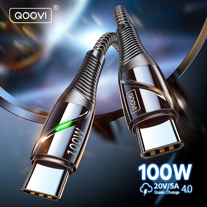 QOOVI PD 100 Вт USB C — USB Type C Кабель для ноутбука Macbook Зарядное устройство Быстрая зарядка для iPhone 15 Xiaomi Samsung Зарядный шнур