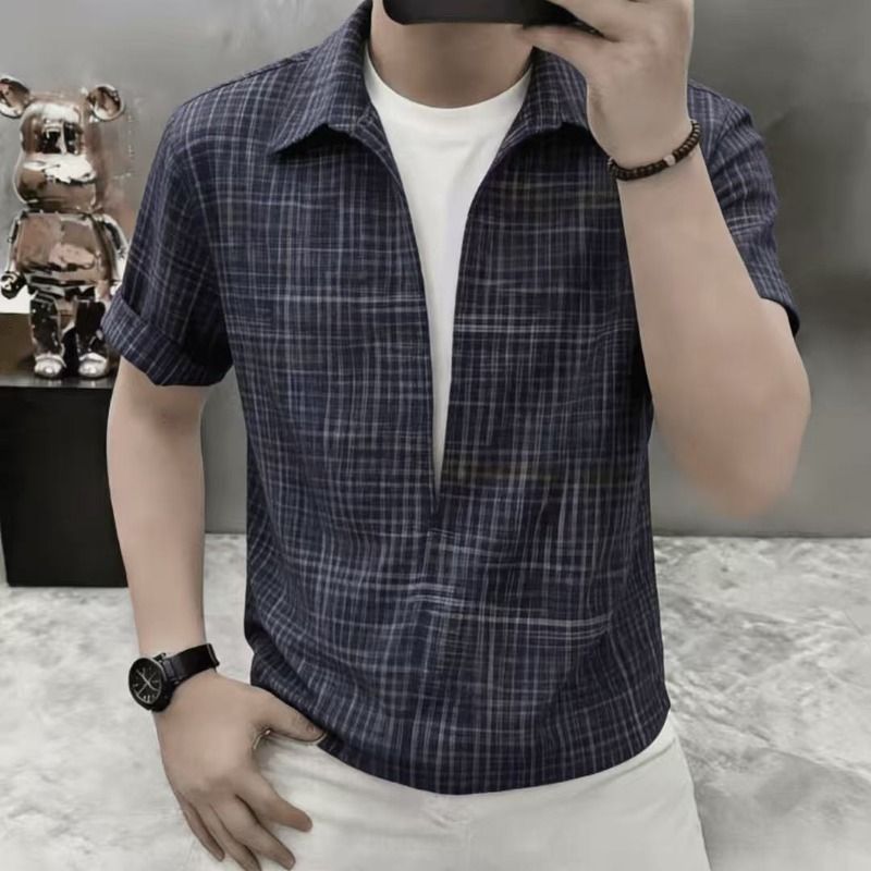 Camiseta Masculina de Verão com Manga Curta, Camisa Coreana Falsa de Duas Peças, T-shirts Casuais e Elegantes para Negócios e Eventos Sociais, Moda Masculina Streetwear