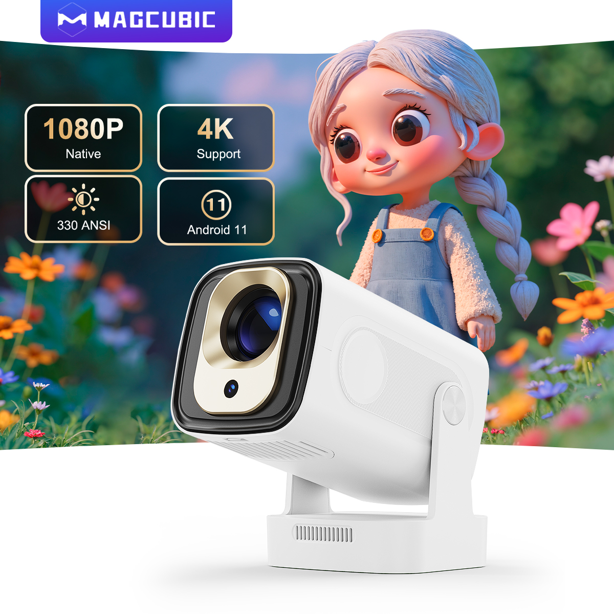 Magcubic HY310 330ANSI 1080P Auto Focus 4K, Mini projecteur avec haut-parleur 5W, Android 11 Air Mouse Voice Remote, version améliorée du HY300