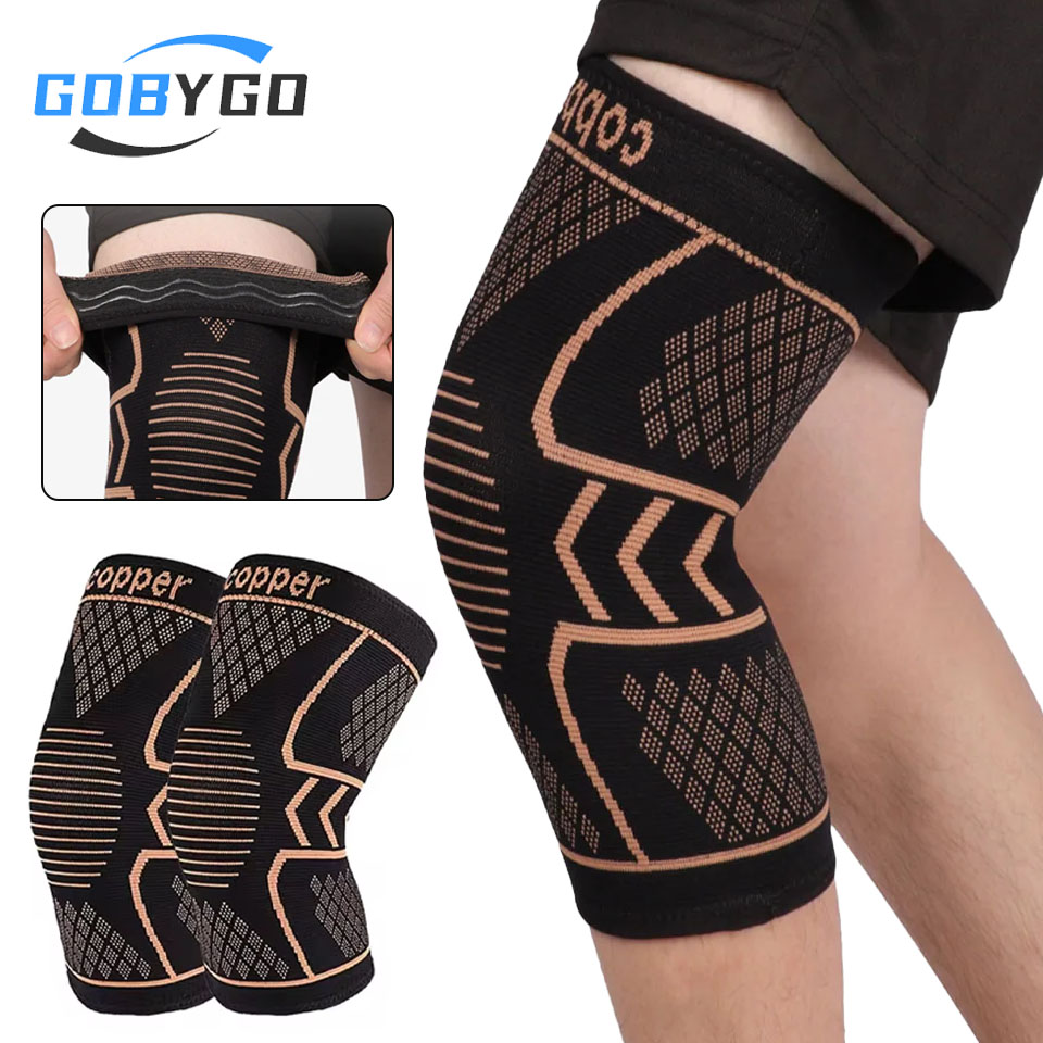 GOBYGO – genouillère en cuivre, bretelles de Compression, manchon de genou, soulagement des douleurs articulaires, arthrite, sport, Fitness, entraînement, course à pied, unisexe