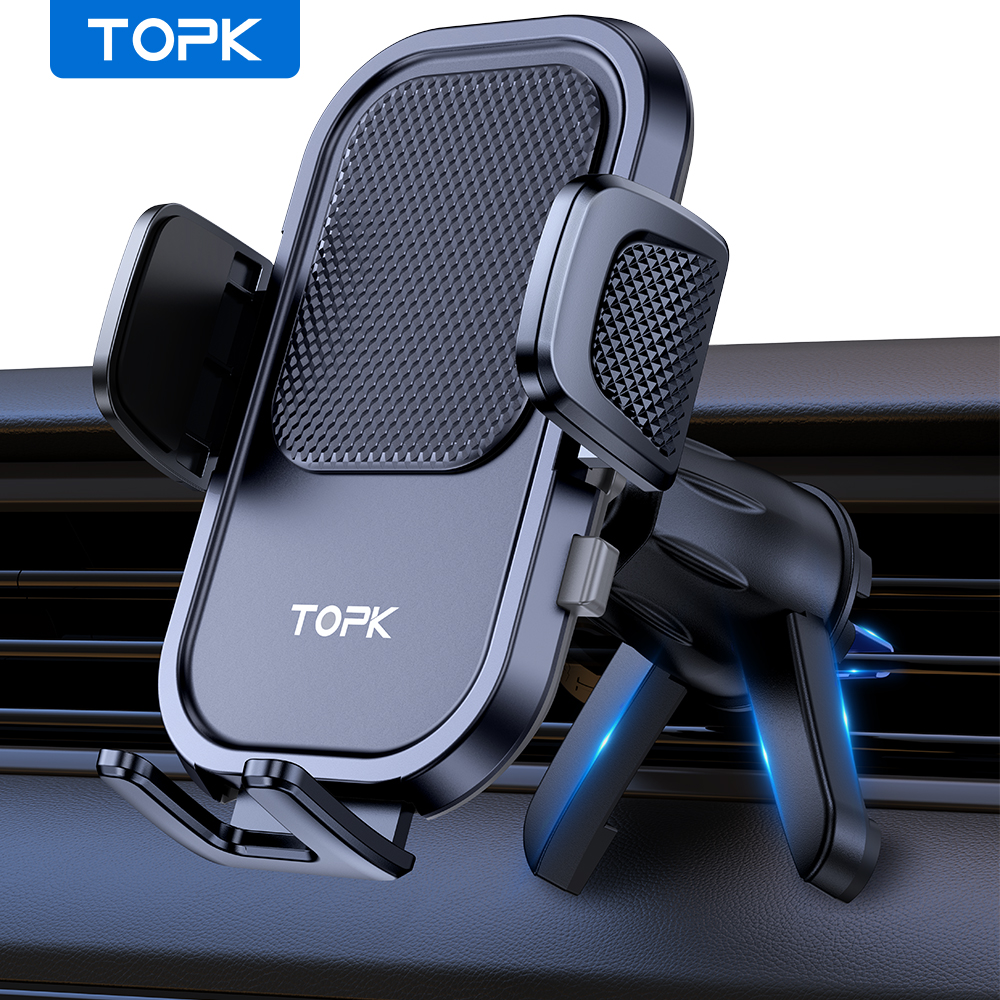 TOPK 自動車電話ホルダーマウント [アップグレードされたサポート機能] 金属フック携帯電話ホルダー 車のエアコンベント用 すべての電話に対応