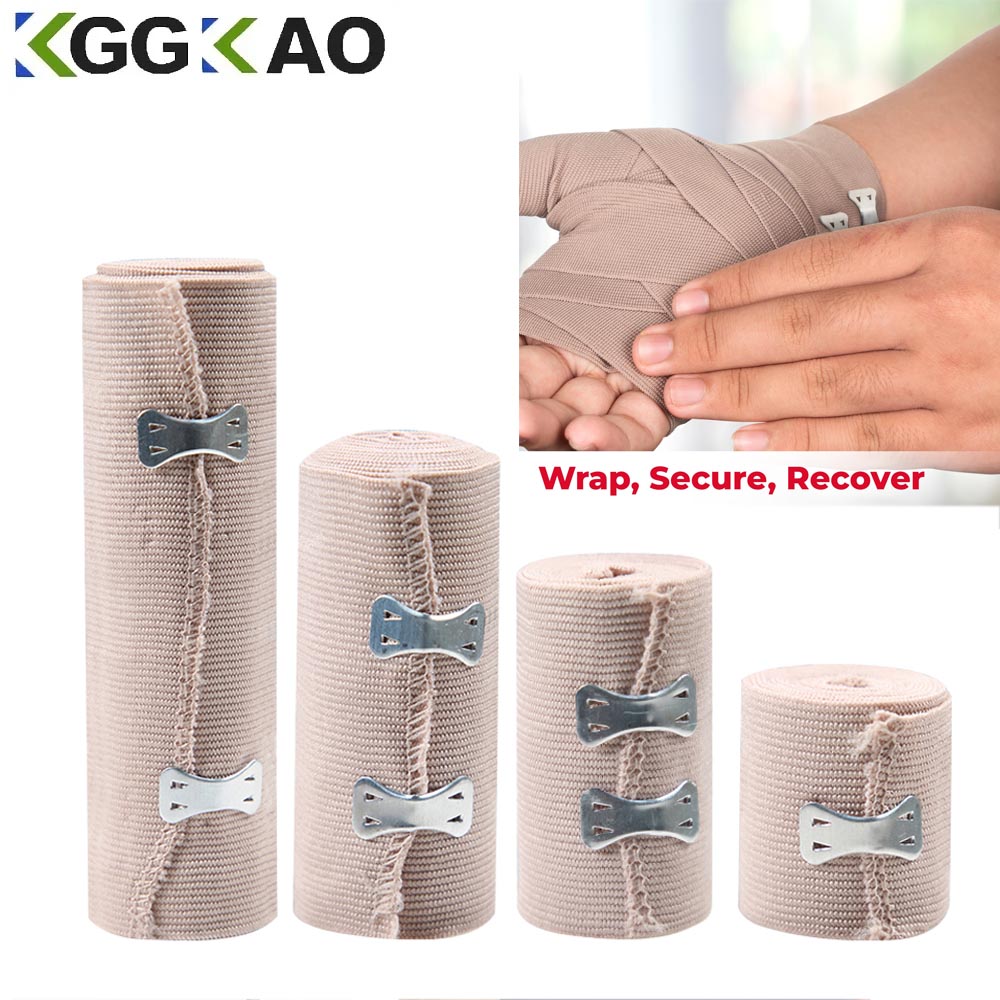 1 rotolo di benda elastica premium, benda di compressione senza lattice di cotone con chiusura automatica, supporto e primo soccorso per lo sport