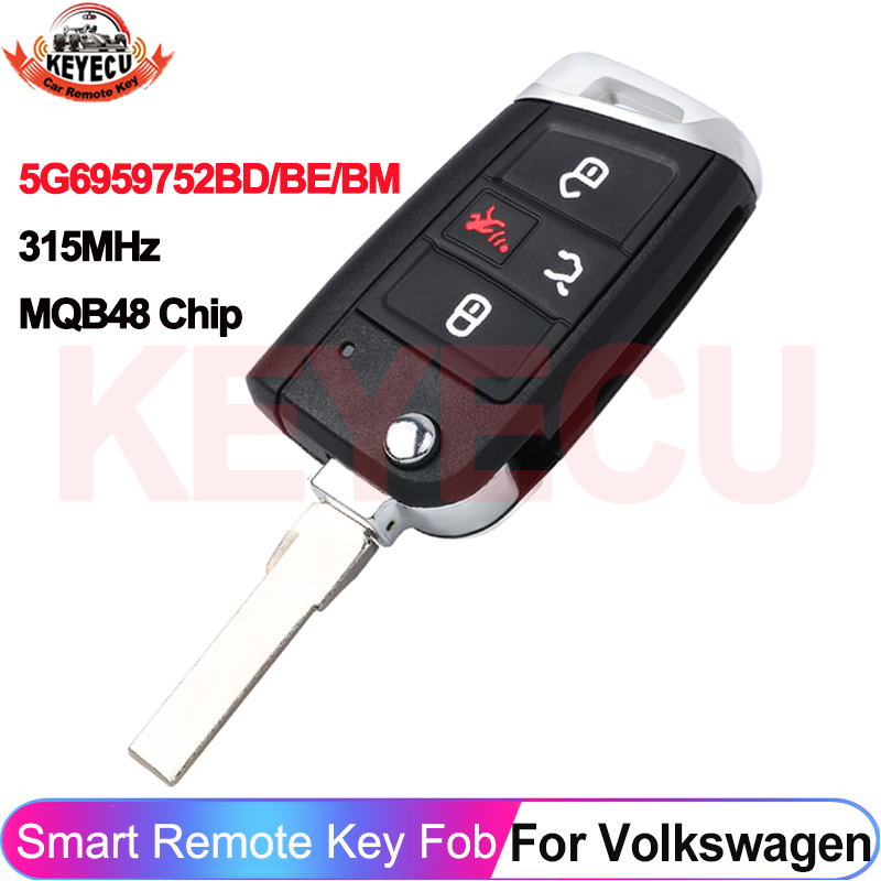 KEYECU 5G6959752BD/BE/BM MQB48 Chip Untuk Volkswagen VW Golf GTI Jetta Tiguan 2018 2019 2020 2021 Kunci Pintar 315MHz Remote Fob