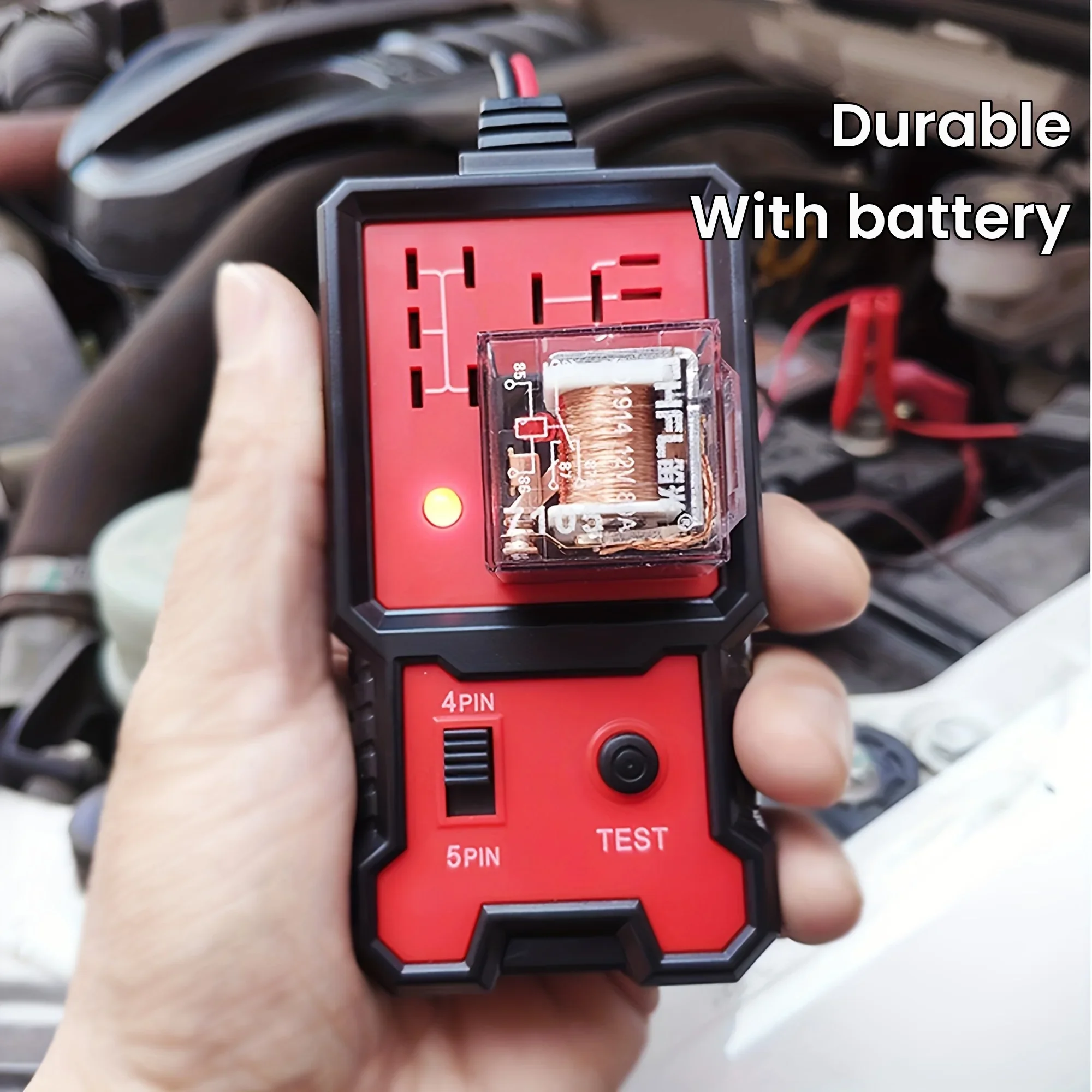 เครื่องทดสอบรีเลย์อัตโนมัติสำหรับเครื่องมือวินิจฉัยรถยนต์12V ทนทานพร้อมคลิปแบตเตอรี่เหมาะกับรีเลย์4-PIN และ5-Pin