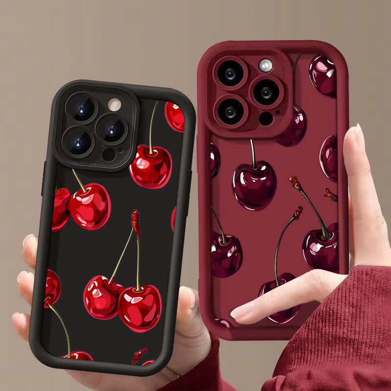 Custodia morbida in silicone con stampa vino rosso ciliegia di lusso per iPhone 17 16 15 14 13 12 11 Pro Max 17 Air 16E XS X XR 7 8 Plus Cover