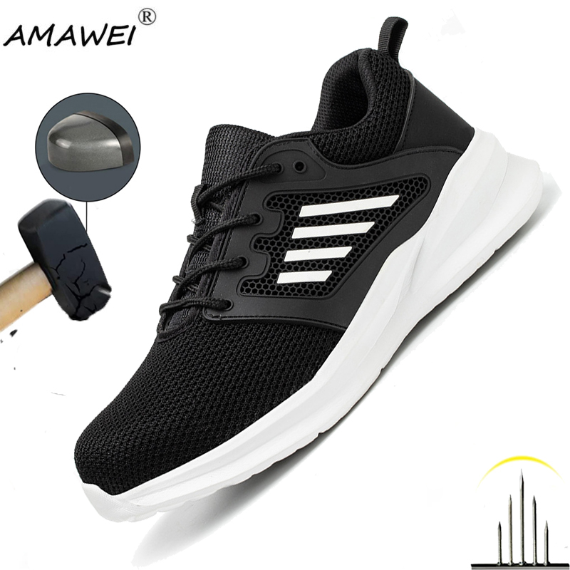 Nuovi uomini di moda scarpe da lavoro puntale in acciaio sneakers uomo scarpe traspiranti in mesh anti-perforazione scarpe con punta in acciaio anti-shock per uomo