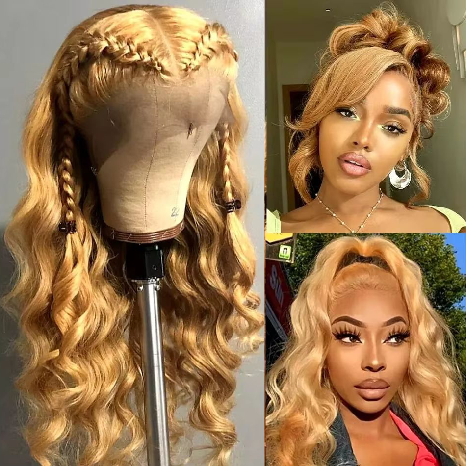 #27 Honey Blonde Body Wave Human Hair Wigs Colored 13X6 Hd Full Lace Frontal Wig Vietnamese Original 32 34 Inch Water Wave 13x4 Lace Front Wig Human Hair 230% Preplucked
