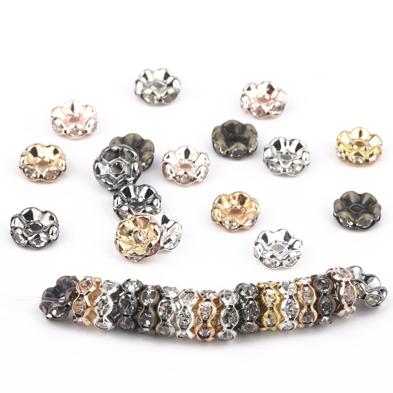 50 pçs/lote 4/6/8/10mm cor misturada strass rondelle cristal crimpagem redonda solta espaçador contas para fazer jóias diy acessórios