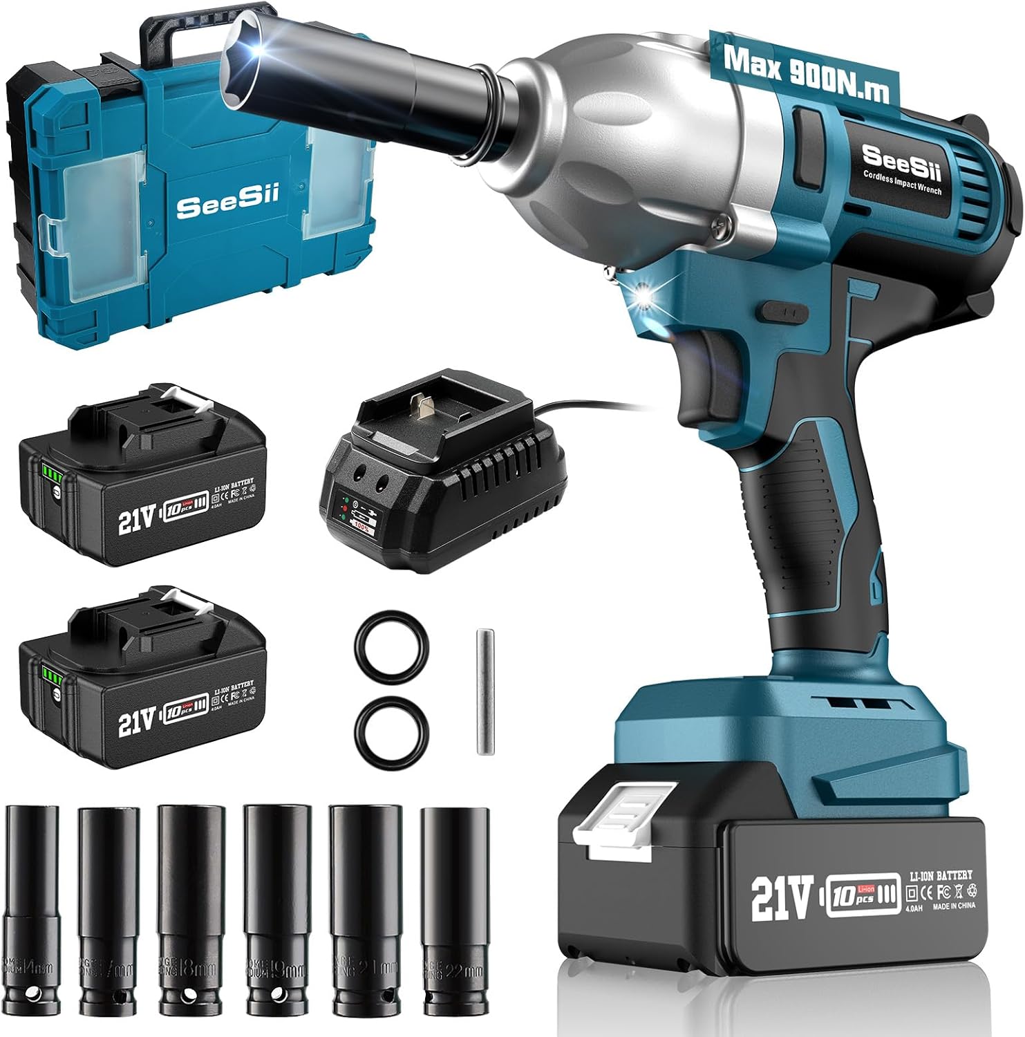 Seesii-Pistolet à chocs électrique sans fil WHAndalusia, odorà couple élevé sans balais, batterie 2x4,0 Ah, 1/2 ", 665Ft artériel, 900N.m, 3300 tr/min