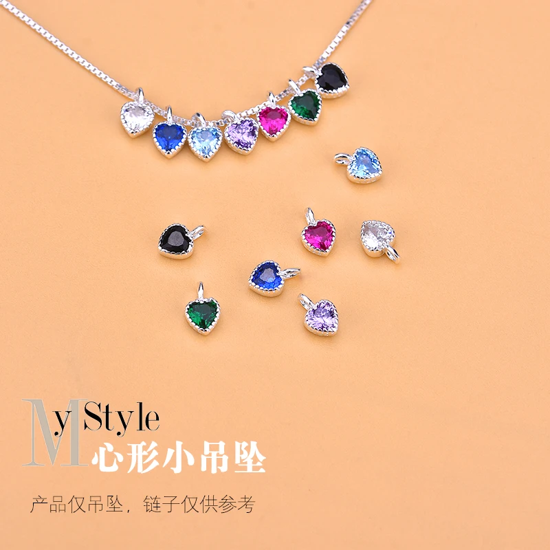 S925 prata esterlina cor mini coração-em forma de pequeno pingente pulseira colar jóias diy acessórios pingente material