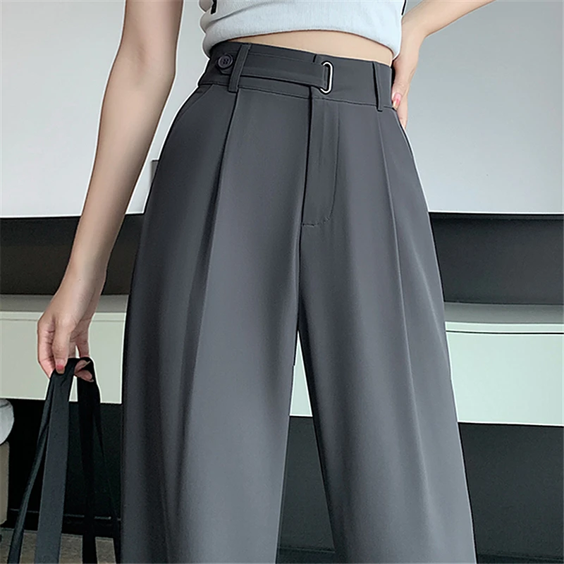 Seoulish Sommer frauen Casual Hosen Breite Bein Hosen Elegante Büro Dame 2024 Neue Einfarbig Hohe Taille Lose Hosen weibliche