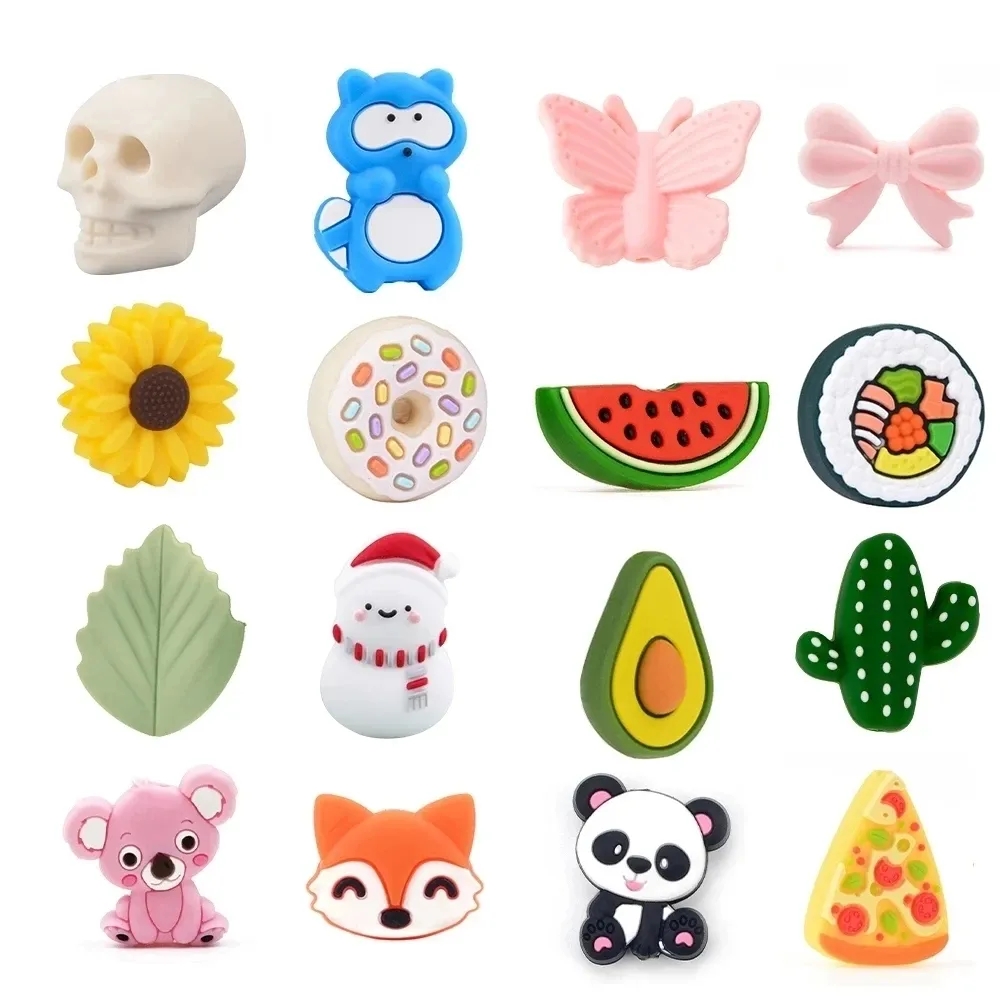 LOFCA 10 pièces de perles de Silicone de feuilles mignonnes, perles focales de dessin animé de qualité alimentaire pour la fabrication de bracelets, colliers, porte-clés, support au choix