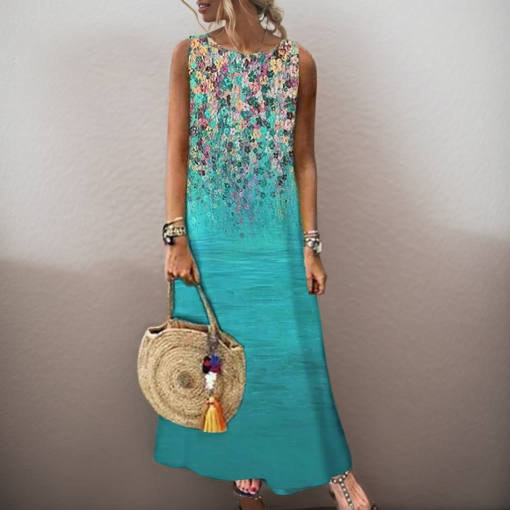 Vintage Floral Printed Women Sleeveless Sundress Summer Loose Casual Beach Long Dress Ladies Bohemia Maxi Dresses Party Vestidos