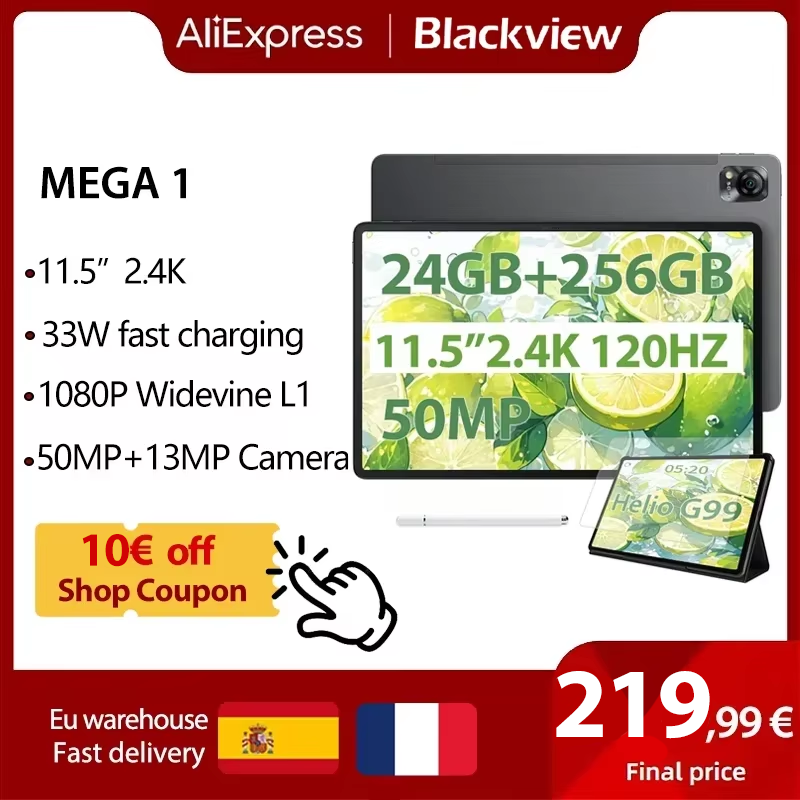 Blackview-Tablette MEGA 1, 11.5 ", 2.4K, Affichage 120Hz, 12 Go, 256 Go, 8800mAh, Appareil photo 50MP + 13MP, Charge rapide 33W, Première mondiale