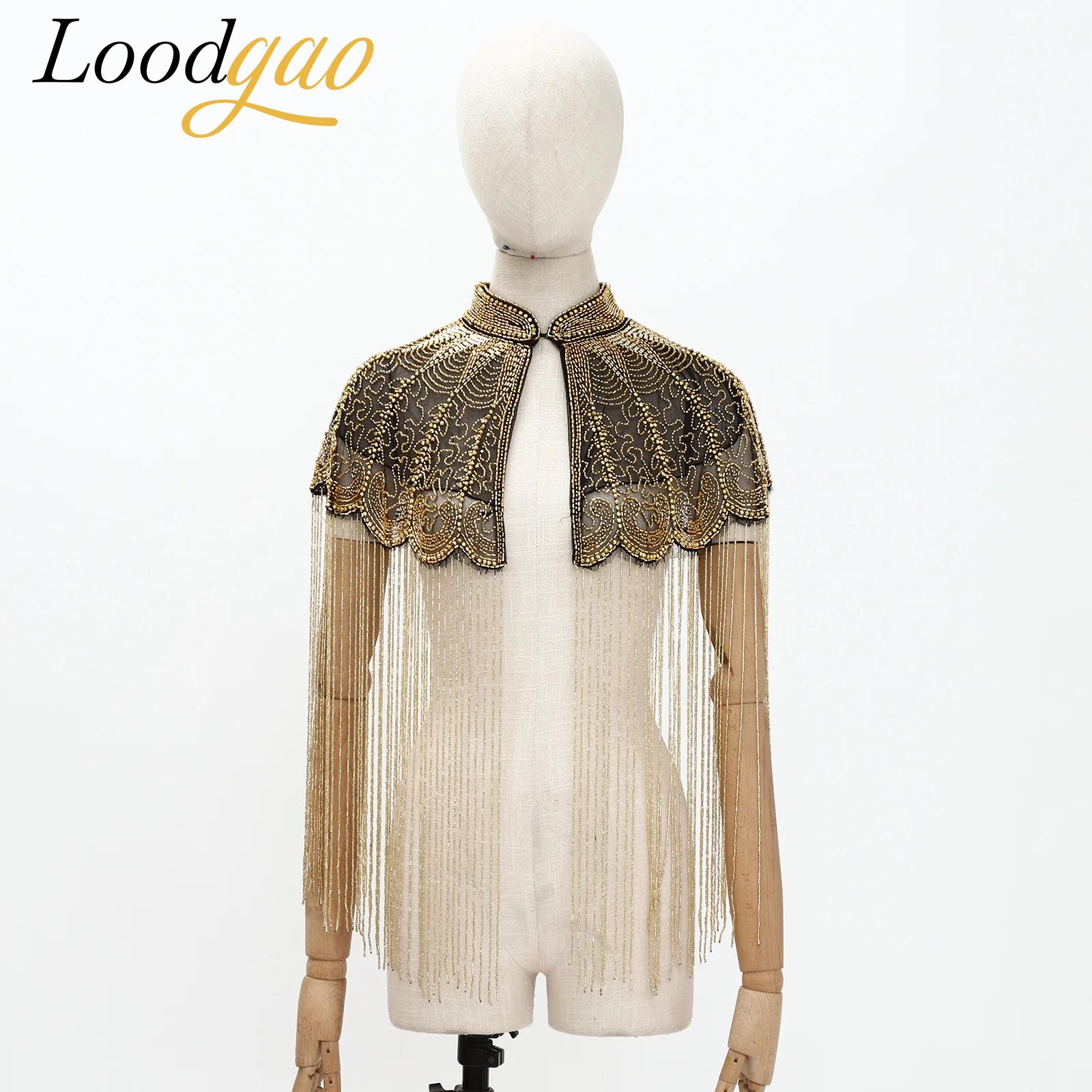Women Flapper 1920s Retro Cocktail Party Beaded Shawl Wraps Fringed Shawl Capes Elegant Lady Vintage Tassel Evening Cape Wrap