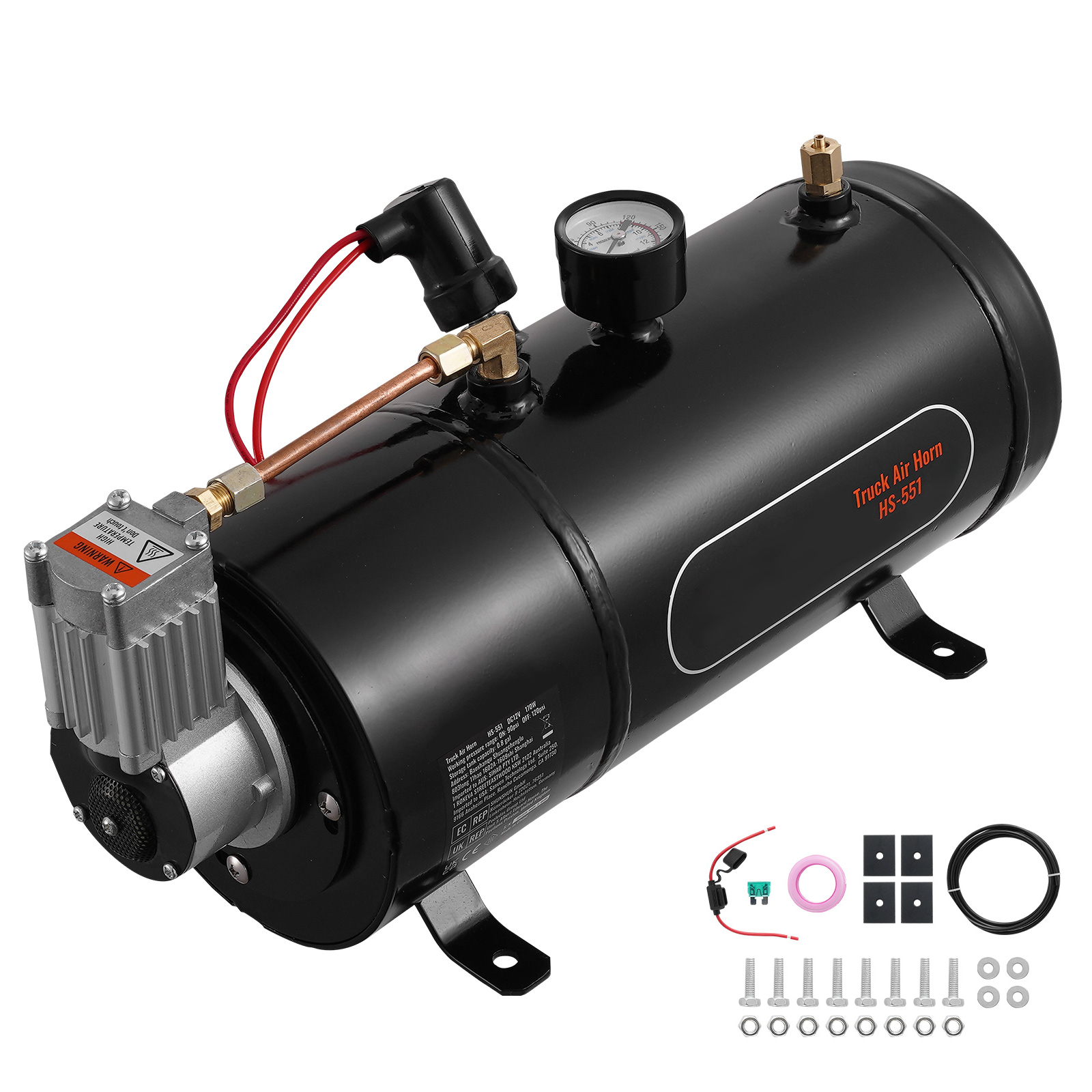 SucceBuy Kompresor Udara 12V dengan Tangki 0.8 Gal Kompresor Udara Klakson Kereta 120 Psi Sistem Kompresor Udara Onboard Tekanan Kerja