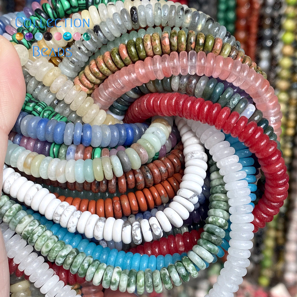 6x2mm 160Pcs Natural Stone Beads Howlite Amazonite Tiger Eye Flat Round Rondelle Beads For Jewelry Making DIY Necklace Bracelet