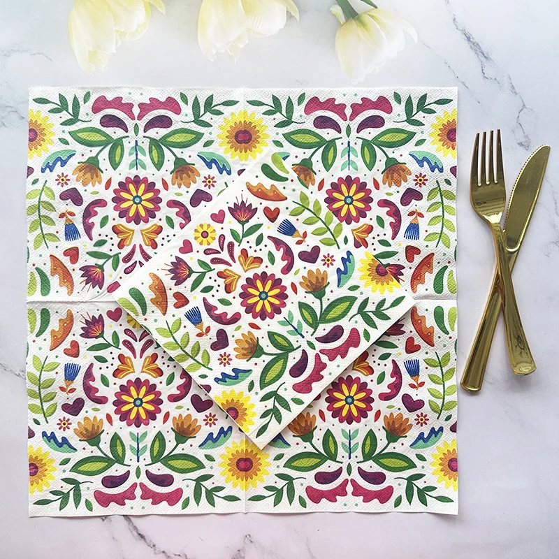 20pcs 33cm 2Layer Colorful Floral Printed Napkins Party Creative Decorative Paper Picnic Mat DIY Decoupage Paper