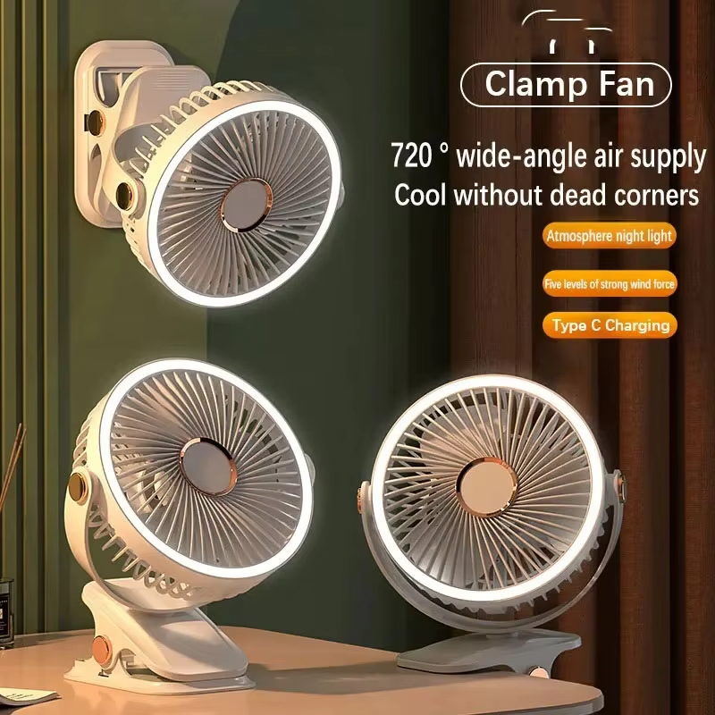 Ventilador de Camping Recargable, Circulador de Aire Portátil de Escritorio, Ventilador Eléctrico Inalámbrico de Techo con Luz LED, Ventilador de Clip para el Hogar, 8000mAh