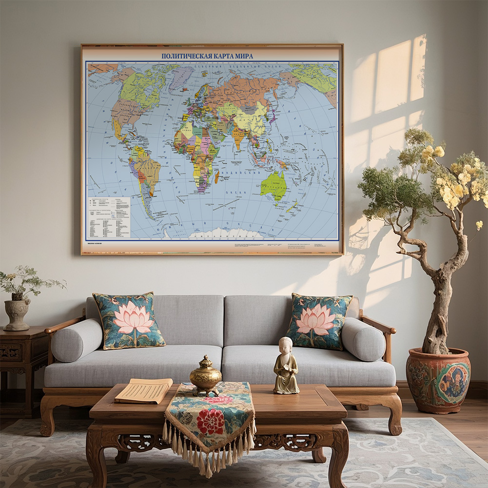Plakat Mapa Świata 120*80cm Rosyjski Włóknina Składany Natryskowy Dekoracja Ścienna Tło Fotograficzne Artykuły Szkolne do Domu na Prezent