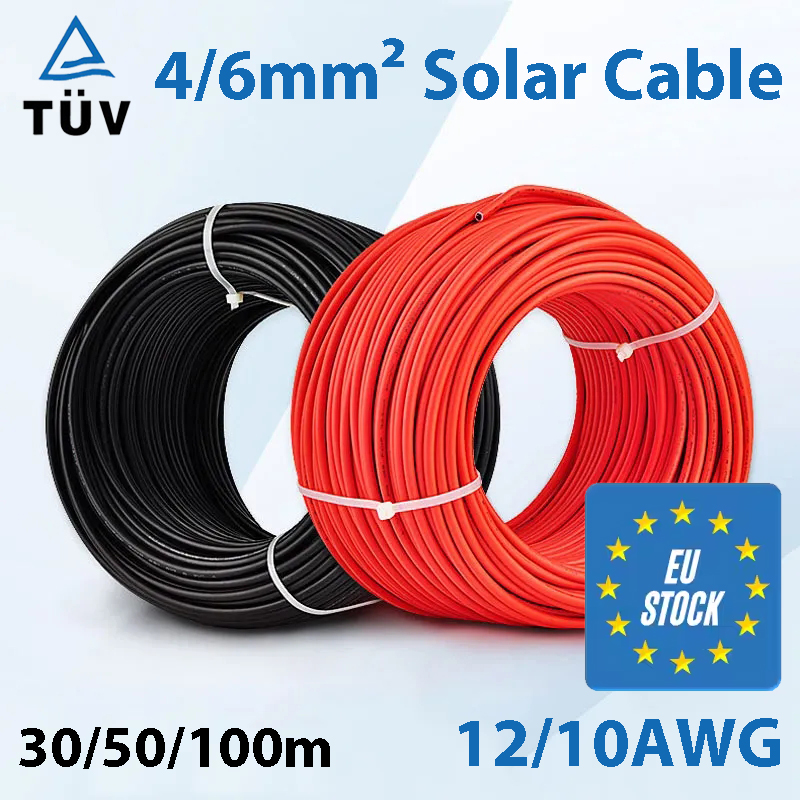 Zonne-energie Kabel 4/6mm2 12/10AWG Draad Fotovoltaïsche TÜV TUV Kabel Voor PV Panelen Aansluiting Rood Zwart PVC Dubbellaags EU Voorraad