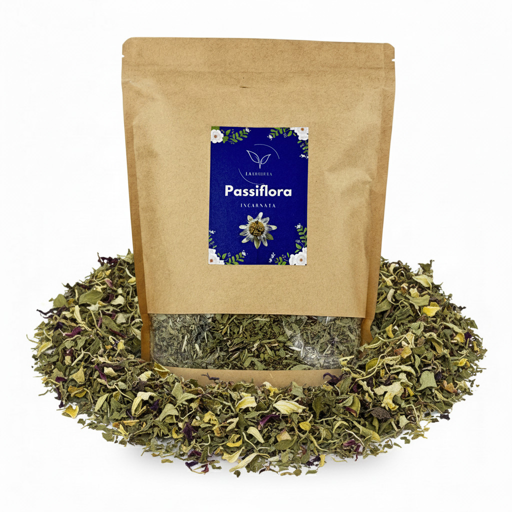 La Herbera |   Passiflora incarnata hoja triturada |   Pasiflora, Flor de la pasión, Pasionaria, Mburucuyá |   para infusión y aromaterapia |   herba seca a granel |   Envasado en España, sin aditivos (Hojas de Passiflora Secas)