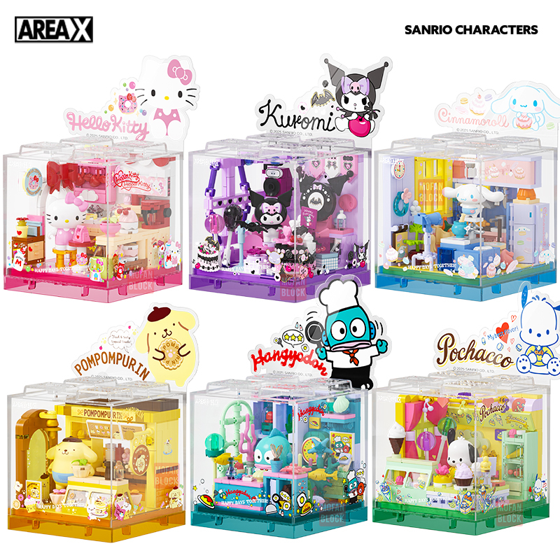 AREA-X sanrio série kuromi hellokitty cinnamoroll blocos de construção moc casa criativa ornamento modelo tijolos brinquedos para presentes adultos
