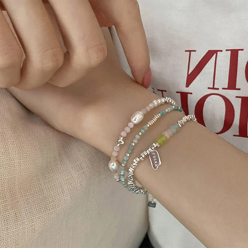 Minar 2026 Pulsera de Verano con Cuentas de Cristal Coloridas y Perlas Irregulares para Mujer, Pulseras Elásticas con Monedas y Cuentas de Color Plateado