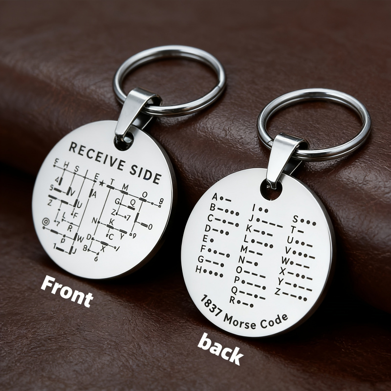 Llavero de código Morse, herramienta educativa alfanumérica de doble cara, accesorio de acero inoxidable para automóvil, regalo unisex para radioaficionados