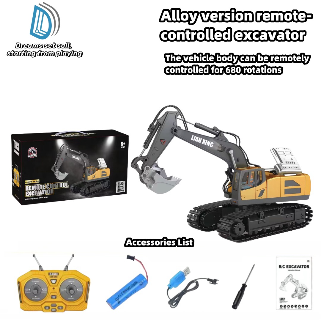 Jouets de camion de construction RC en métal, véhicules d'ingénierie, 11 canaux, 1:20, 2.4GHz, 11 canaux, vente chaude